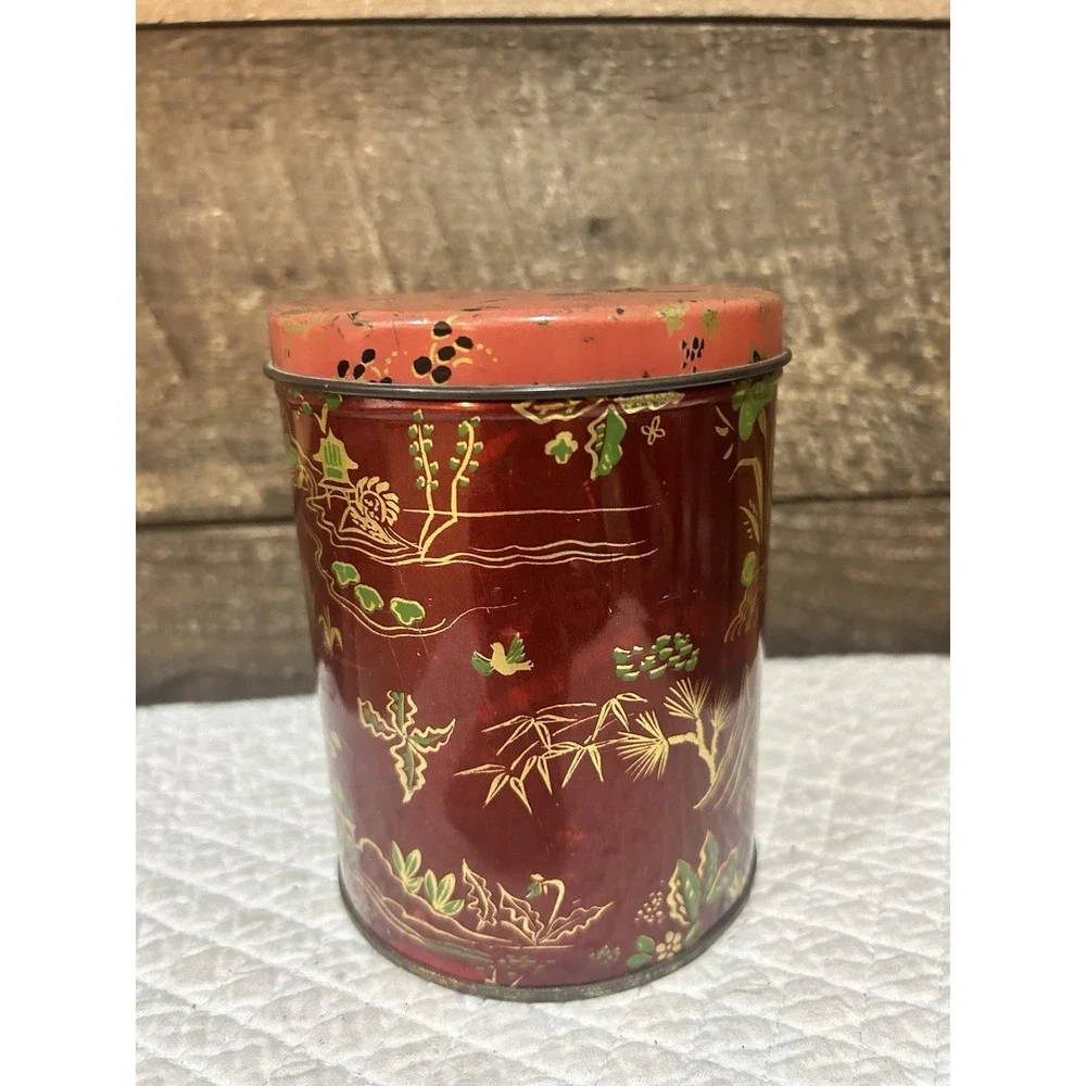 Vintage Candy Tin‎  Oriental Pattern Red & Gold